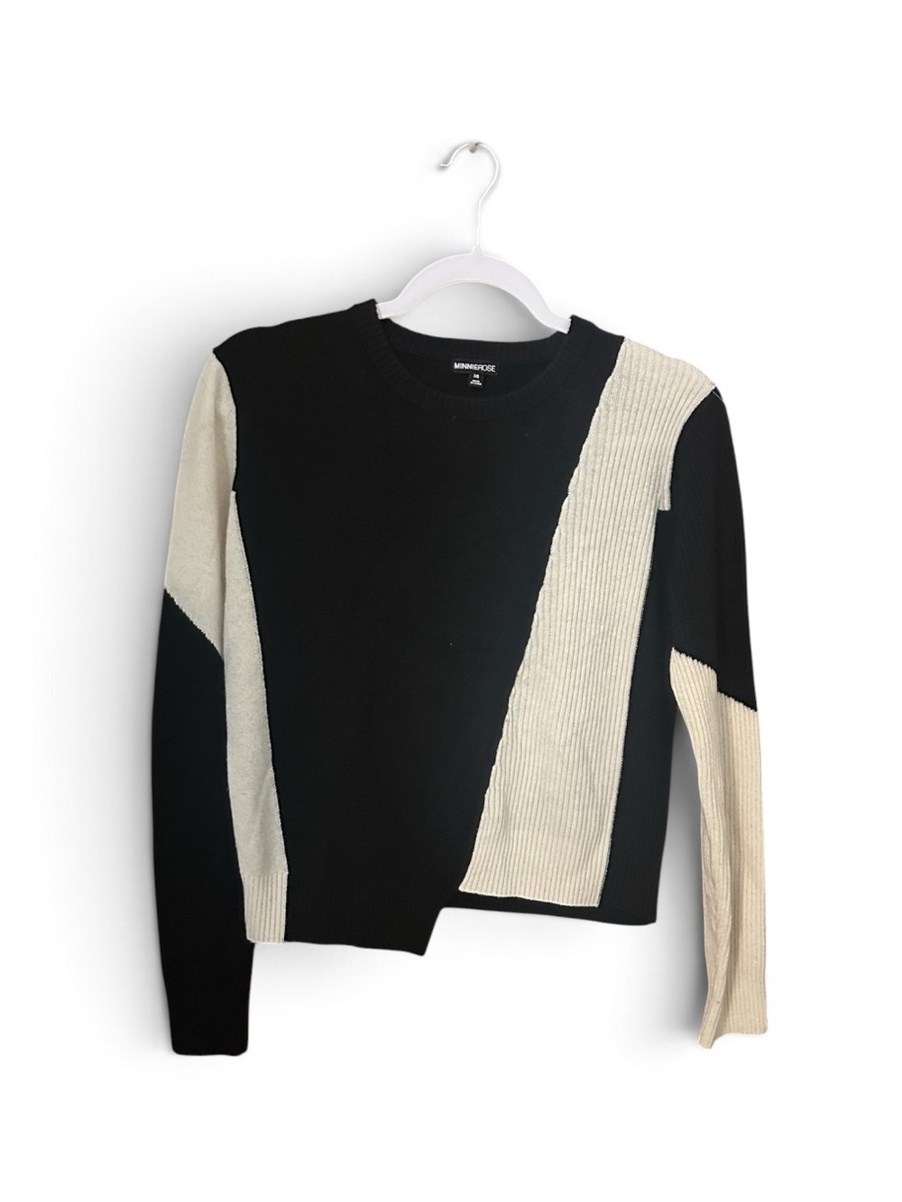 Minnie Rose Asymmetrical Color Block Cashmere Sweater XS